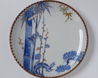 Antique Japanese Porcelain Plate – Arita Igezara by Uwataki Kiln, Pine Bamboo Plum, Meiji–Taisho