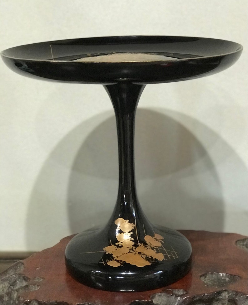 Japanese Wajima Lacquer Plate With Legs Chrysanthemum Etsy