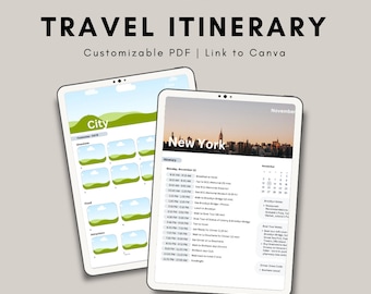 Downloadable Customizable Travel Itinerary Template – Plan Your Dream Adventure on Canva!