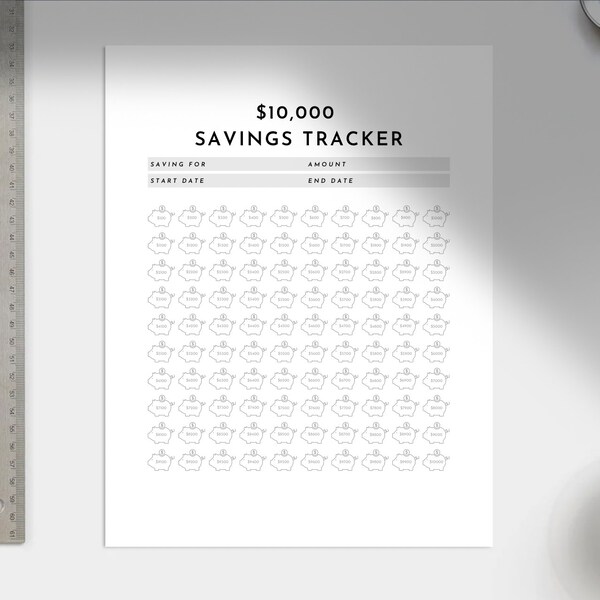 10,000 Dollar Savings Chart | 10K Savings Progress Tracker | Printable Money Savings Challenge | A4, US Letter