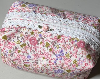 Pink Floral Makeup Bag