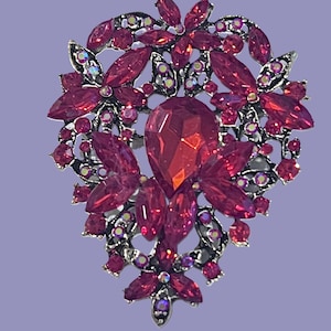Red Rhinestone crystal cluster brooch, Large 2.5 x 3.25 inch, Gentleman&#39;s brooch, Groom&#39;s lapel pin, Wedding party brooch, suit lapel pin