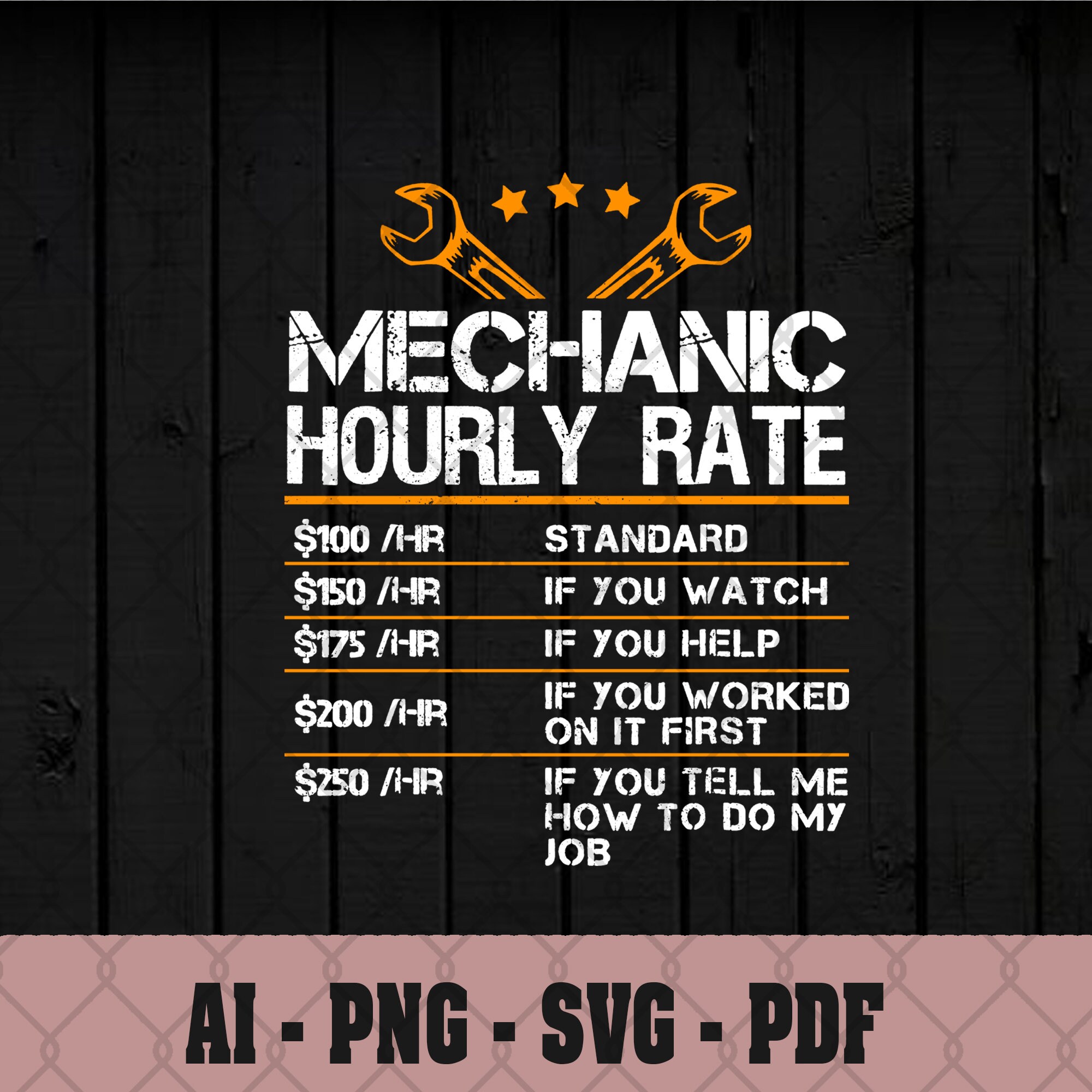 Mechanic Hourly Rate Gift Labor Rates Download AI Svg Png PDF Etsy