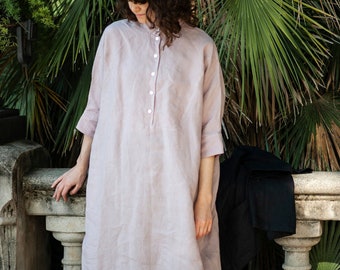 Linen kaftan dress, Oversized soft linen tunic, Plus size linen, Womens linen tunic dress with pockets AIMI