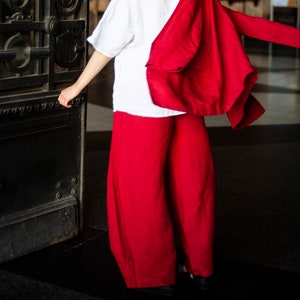 Hight waisted culottes, Wide leg red pants, Linen summer wide trousers, Loose long linen pants with pockets, Linen Baggy Pants URTA