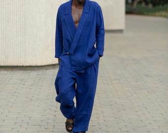 MENS LINEN PANTS | Classic tapered leg pants with pleats  | Relaxed fit men's clothing  | Casual linen trousers  | Vacation outfit for men