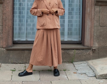 Linen culotte pants for women, Pleated wide-leg pants, Women's linen wide-leg pants with front pleats and side pockets, Beige linen trousers