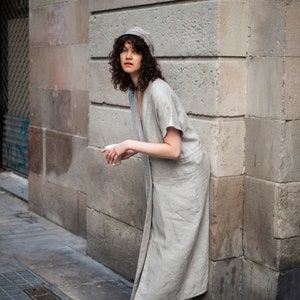 Womens maxi linen dress, Loose fit linen dress, Linen maternity clothes, Soft linen long dress with pockets AKIRA