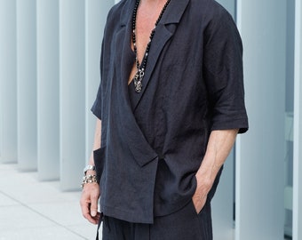 SUMMER LINEN BLAZER | Linen Kimono Jacket | Stylish Linen Blazer | Wear Our Men's Kimono-Inspired Linen Blazer For Effortless Style