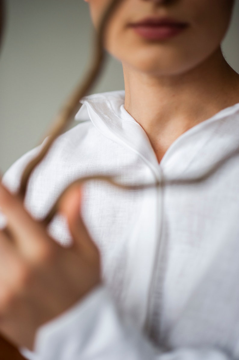 White puff sleeves women shirt, long sleeves linen shirt, classic flax clothing, loose fit shirt EMILY