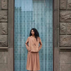 Women's linen blazer, Boxy linen double-breasted blazer with pockets, Modern linen jacket, Casual linen coat for women