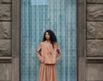 Women's linen blazer, Boxy linen double-breasted blazer with pockets, Modern linen jacket, Casual linen coat for women