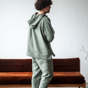 Linen yoga suit for men, hooded jacket, loose fit pants,  tracksuit for men, lounge set, 2 piece men linen set