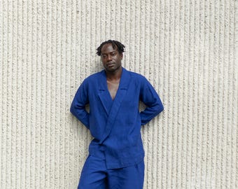 MENS LINEN BLAZER | Premium quality linen jacket | Royal blue blazer with ties  | Noragi style linen jacket