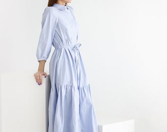 Maxi tiered summer dress with sleeves and pockets, long summer dress, long boho flow dress withs pockets, wedding quest dress