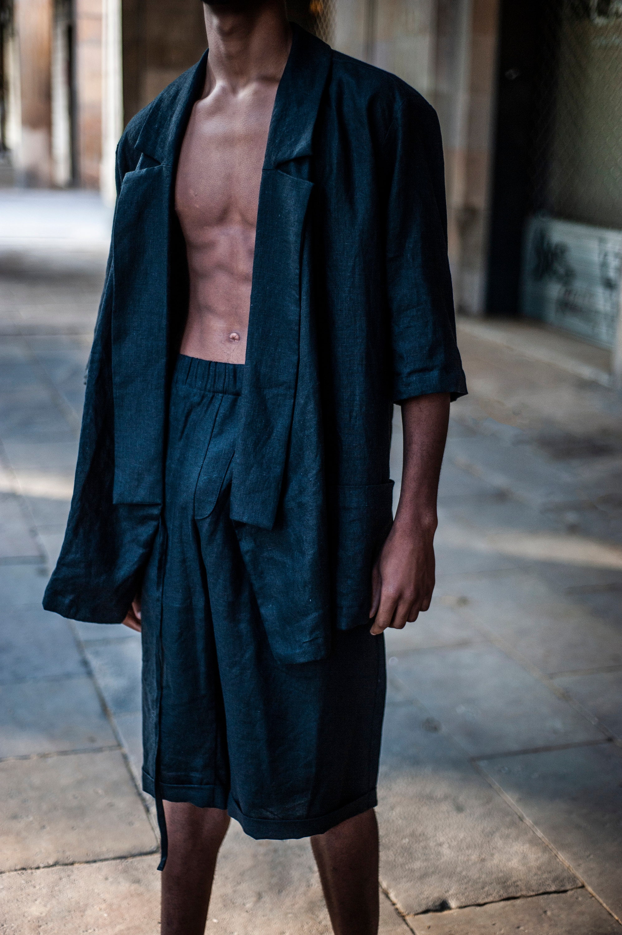 Men's Linen Jacket, Kendo Style Linen Blazer With Button