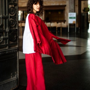 Hight waisted culottes, Wide leg red pants, Linen summer wide trousers, Loose long linen pants with pockets, Linen Baggy Pants URTA