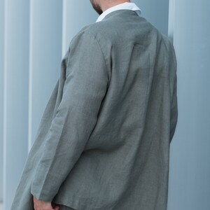 Oversized olive green linen blazer for men, Boho style jacket