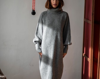 Merino Wool Knitted Tunic Dress, Sweater Long Knitted Dress,loose Fitt  Sweater Winter Dress in Grey - Etsy