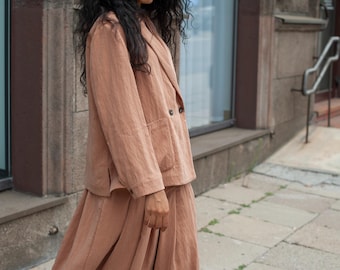 Women's luxury Silk touch summer 3 pieces suit: relaxed fit Boxy double-breasted blazer with pockets, wide palazzo  pants, classic waistcoat