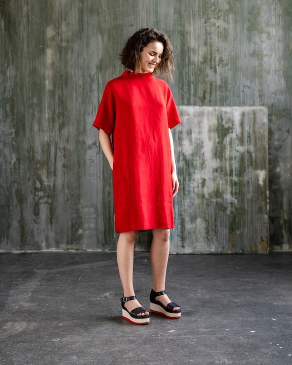 simple straight cut dress Straight cut guest dress with asymmetrical straps