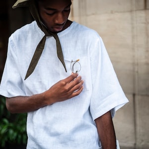 Ready to ship, Men&#39;s natural linen summer T-shirt, Oversize men&#39;s linen T-shirt KEN, White shirt for man, Organic mens clothing