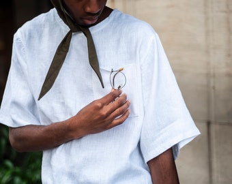 Ready to ship, Men's natural linen summer T-shirt, Oversize men's linen T-shirt KEN, White shirt for man, Organic mens clothing