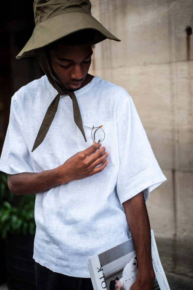 Casual linen top, white shirt for man, men's natural linen summer tshirt, organic mens clothing