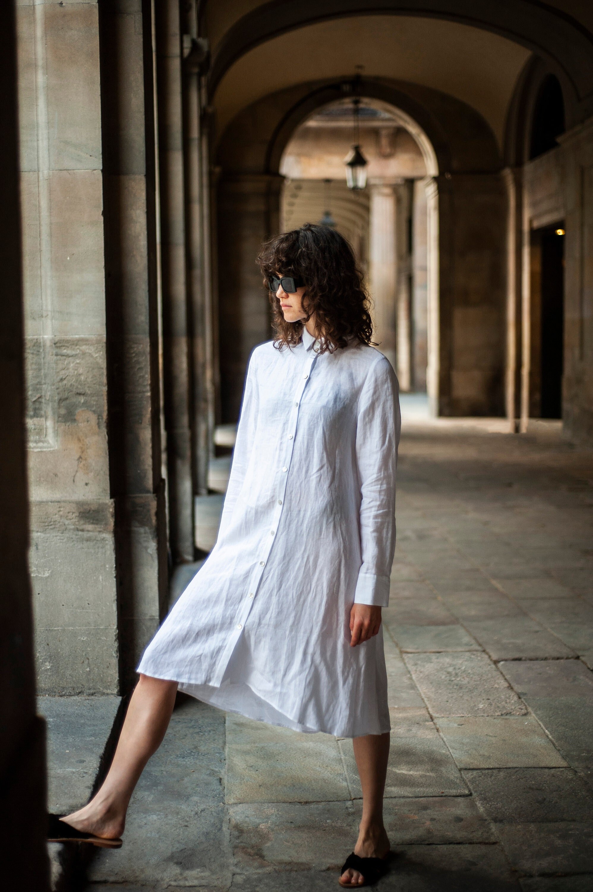 White long linen shirt dress with long sleeves,Loose fit linen lounge midi lengths relaxed tunic,Button up Beach caftan cover up dress DOLLY White long linen shirt dress with long sleeves,Loose fit linen lounge midi lengths relaxed tunic,Button up Beach caftan cover up dress DOLLY