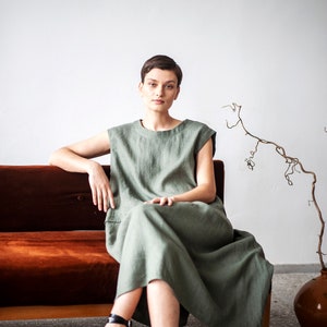 Minimalist, elegant linen dress in an A-line silhouette