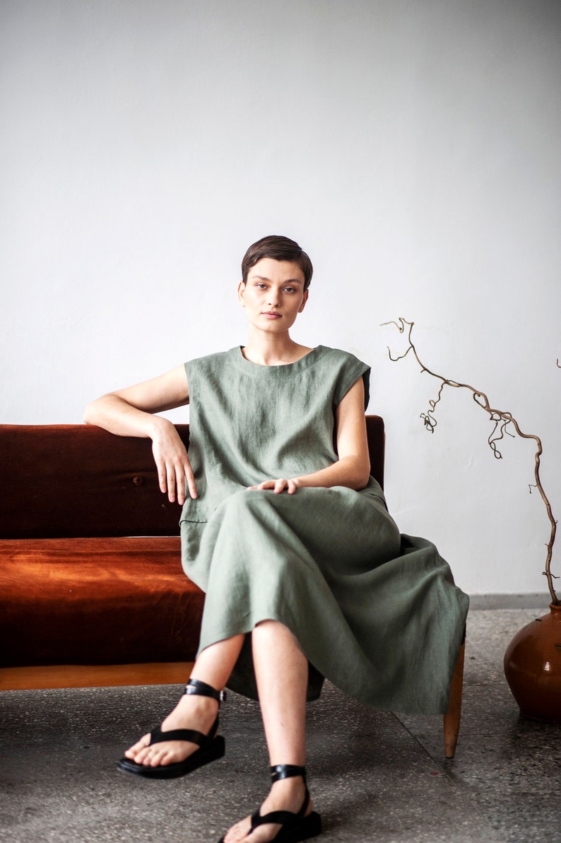 Minimalist, elegant linen dress in an A-line silhouette