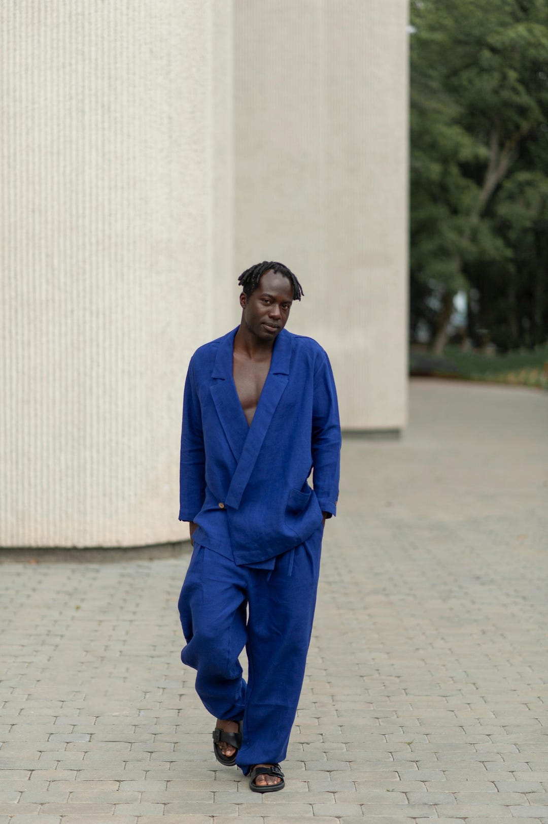 blue linen dress pants Tailored Fit Blue Herringbone 1913 Linen Pants
