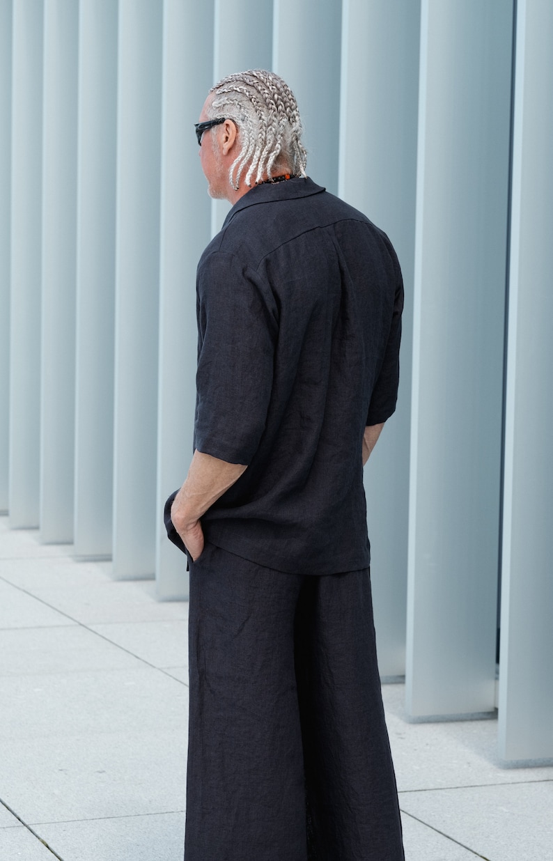Men's linen blazer and wide-leg pants