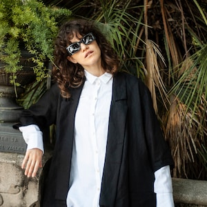 Unisex linen blazer paired with collar tunic