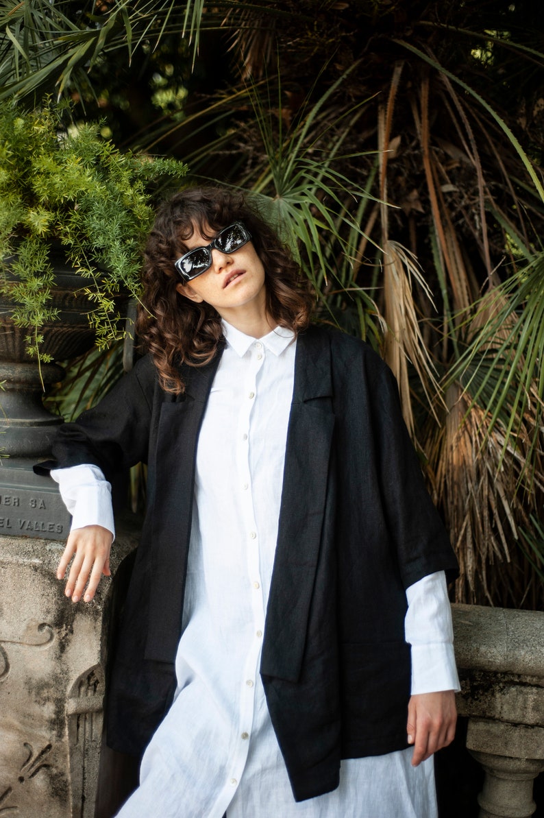Unisex linen blazer paired with collar tunic