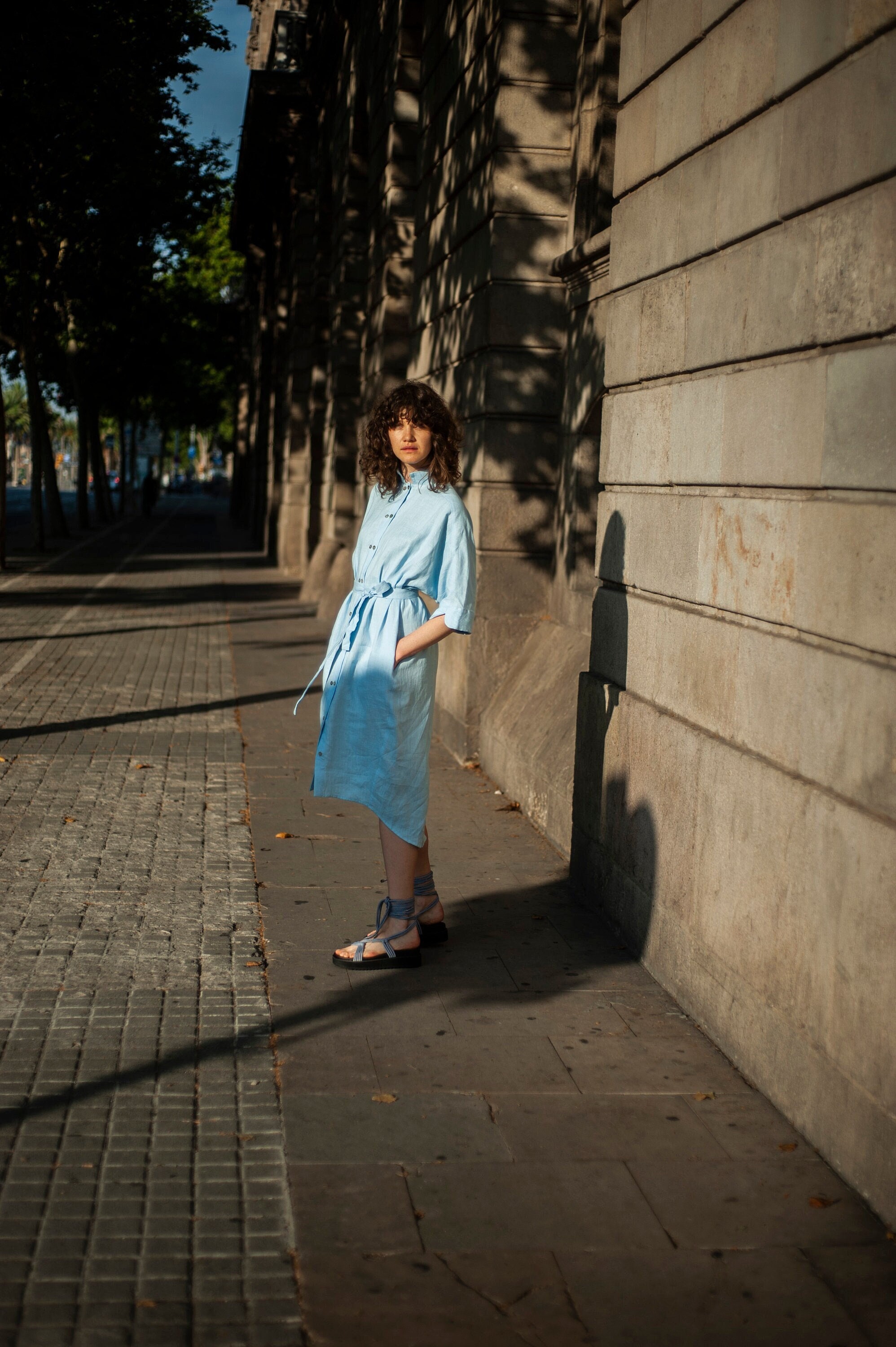 chinese dress ladies Ichi Antiquits Indigo Linen Dress  matta