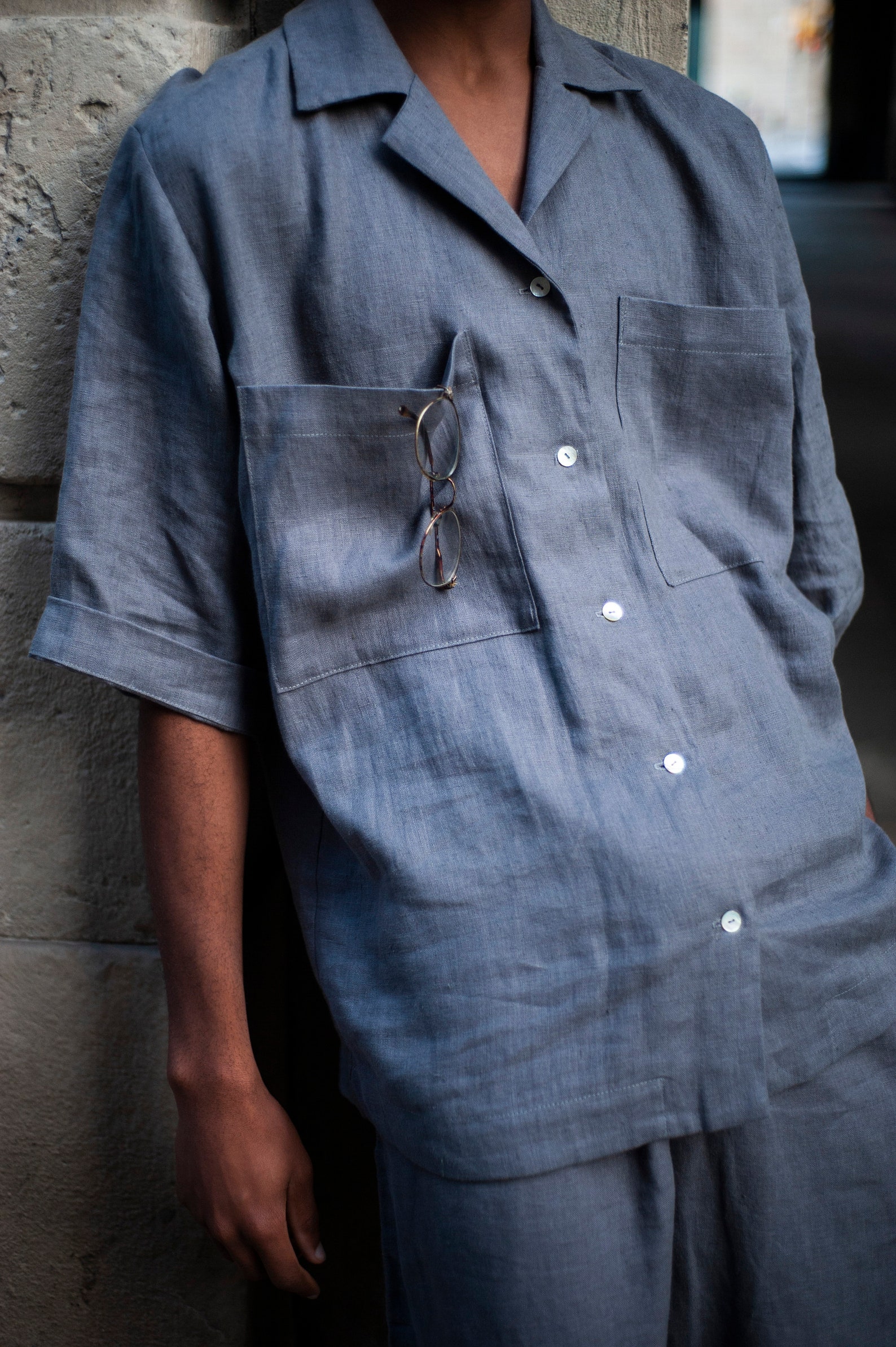linen camp collar shirt