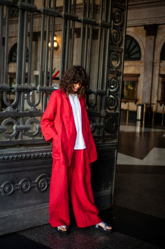 WOMENS LINEN SUIT | Jacket And Pants Set | Premium Linen Outfit | Two Piece Linen Set | Versatile Breathable Stylish Women Linen Suit Set