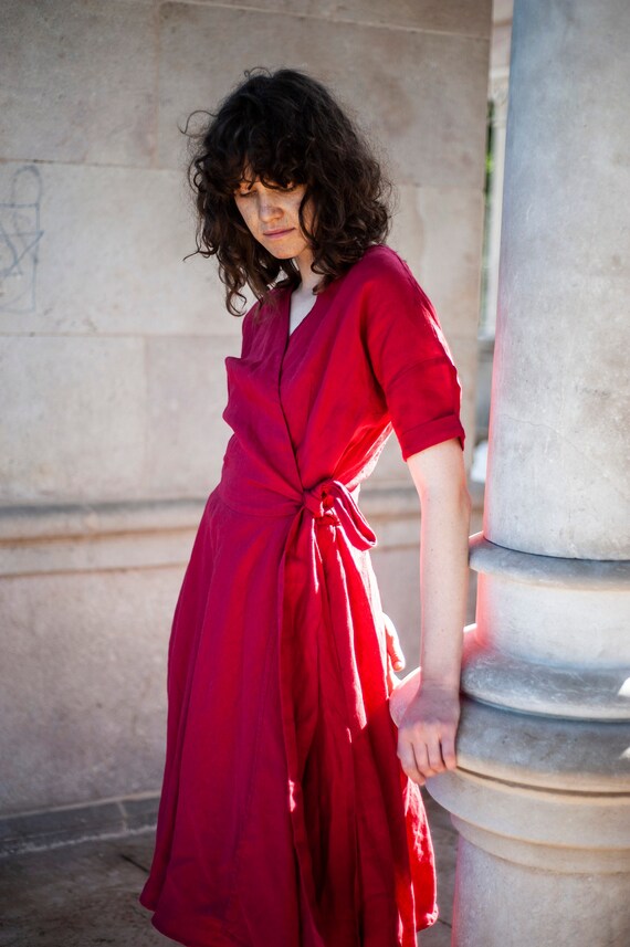 Linen wrap dress etsy clearance