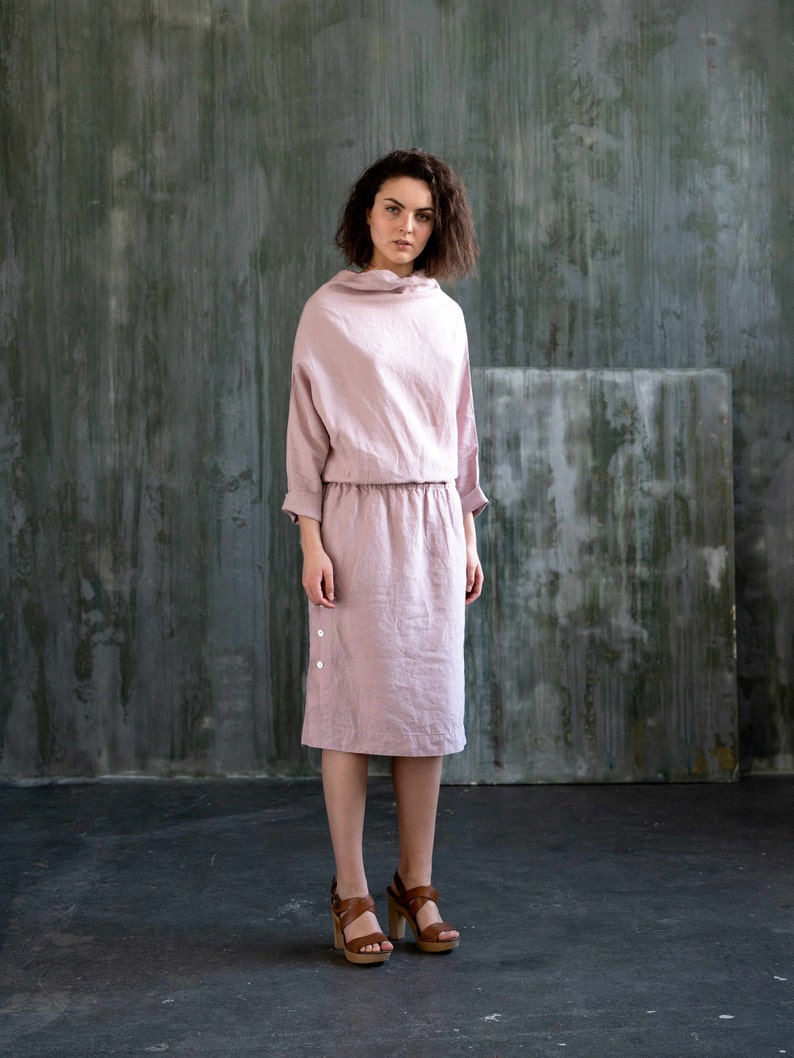 dress with kimono sleeves elegant dress Wedding guests linen dress tea lengths dress long sleeves linen dress midi length dress