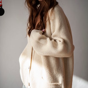 Women's winter cardigan in the English rib. Ethically made in Lithuania by a sustainable brand.