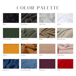 Peut inclure: Palette de couleurs avec 16 &eacute;chantillons de tissu. Les &eacute;chantillons sont dispos&eacute;s en quatre rang&eacute;es de quatre. Les couleurs sont le noir, le gris fonc&eacute;, le gris clair, le blanc, le vert for&ecirc;t, le vert olive, le beige, le lin naturel, l'ocre, le camel, le latte, le rose poudr&eacute;, le bleu fonc&eacute;, le bleu bleuet, le bordeaux et le rouge.