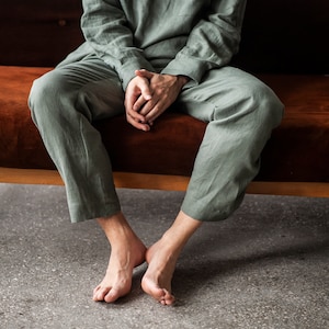 Linen yoga suit for men, hooded jacket, loose fit pants,  tracksuit for men, lounge set, 2 piece men linen set