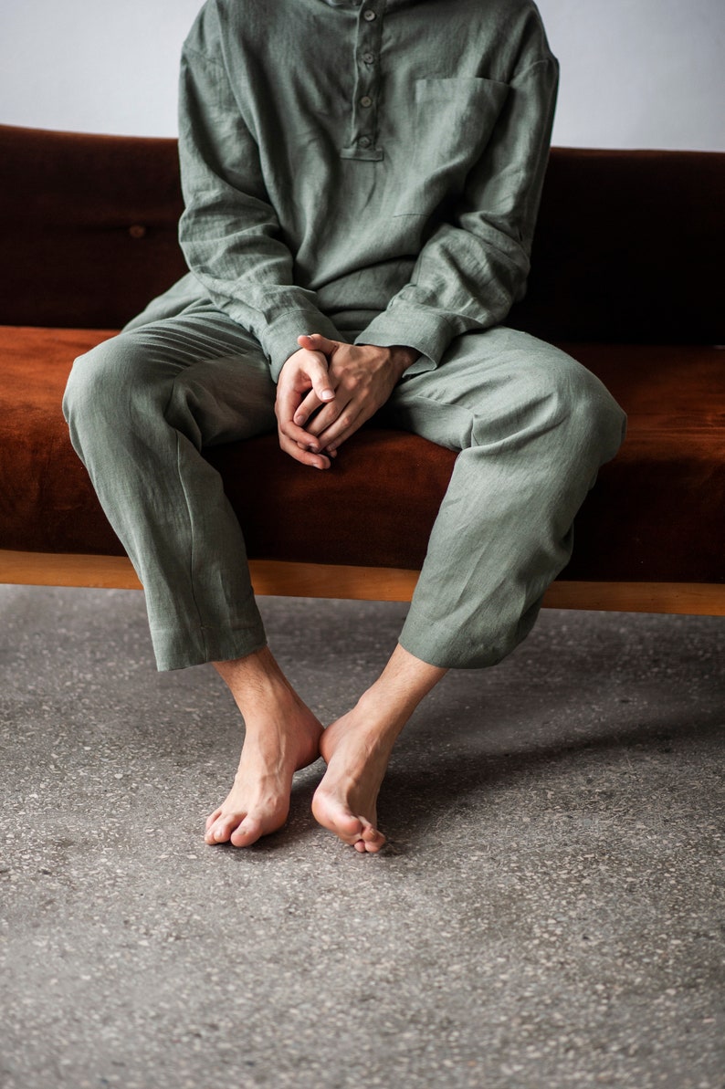 Linen yoga suit for men, hooded jacket, loose fit pants,  tracksuit for men, lounge set, 2 piece men linen set