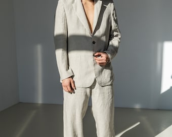 Linen Men's Suit Blazer | Wedding Linen summer men's Outfit |  Effortless Elegance For Every Occasion - Ready to Ship