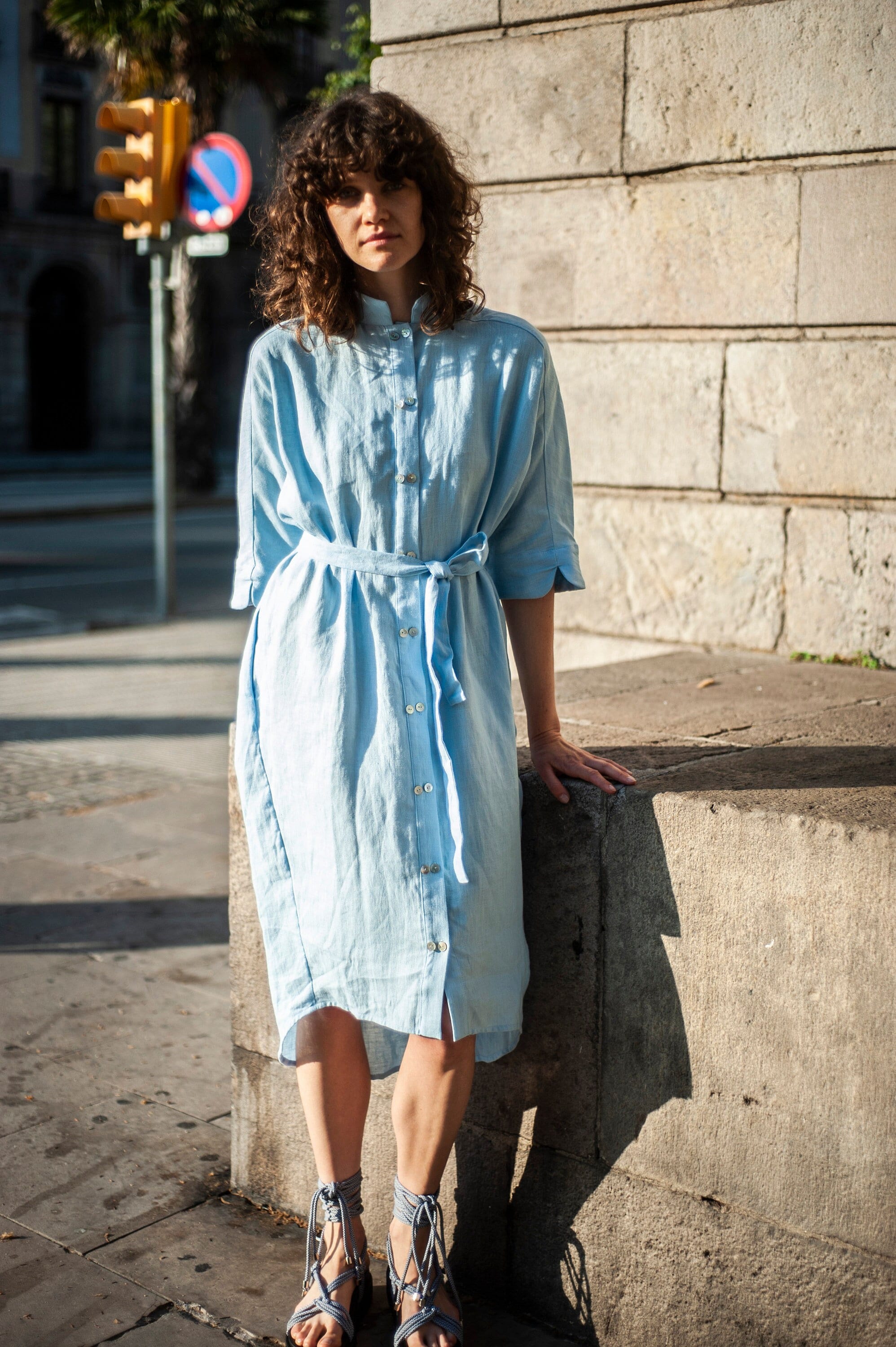 sleeveless linen midi dress The Linen V-Neck Midi Dress main image 0