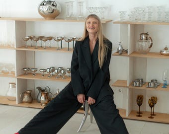 Women's wide-leg pants, Elegant flowy wool pants, Premium quality capsule wardrobe