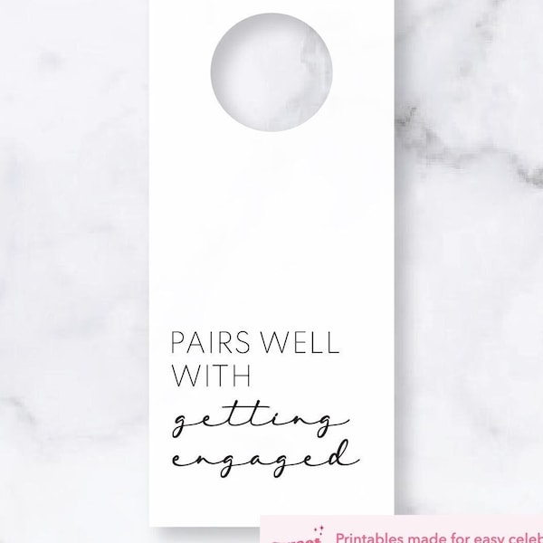 Printable Engagement Wine Label | Pairs Well With Getting Engaged Bottle Label | Modern Engagement Gift | Minimal Wedding Alcohol Gift Tag