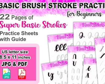 Hand-lettering Basic Brush Stroke Worksheets for Beginners, Modern Calligraphy Hand Letting Brush Practice with Guide