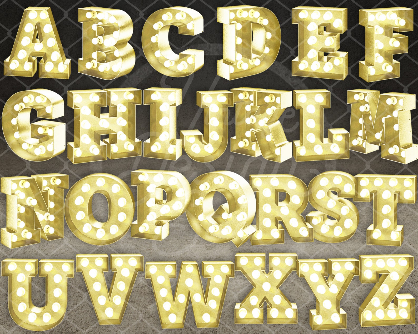 3D Illuminating Marquee Light Bulb Font Metallic Gold Retro - Etsy